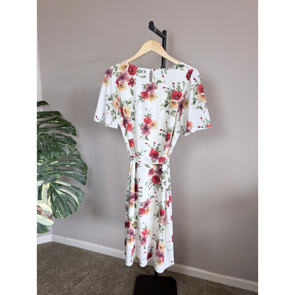 Downeast Womens Floral Flutter Sleeve Tie Waist Midi Dress White Red Size M - Picture 4 of 5